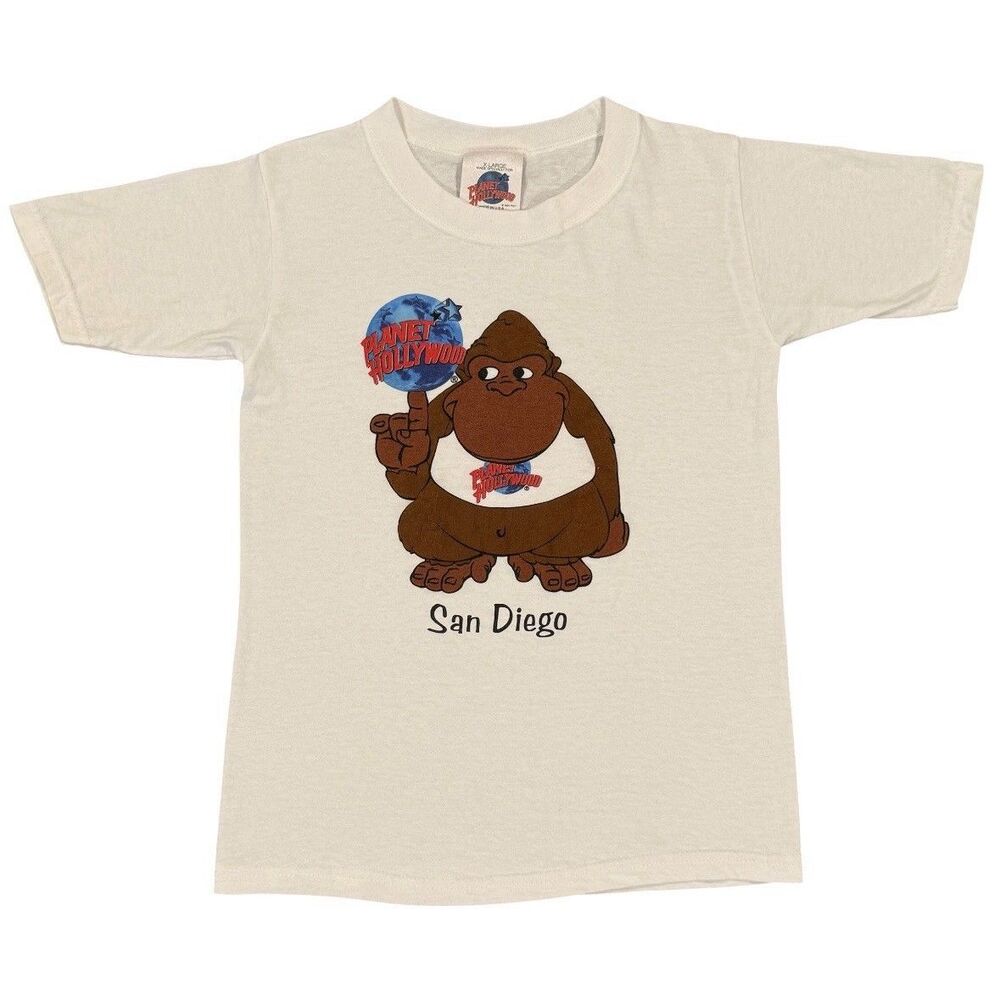 Vintage 90s 1991 Planet Hollywood San Diego Gorilla Puff Print T Shirt Youth XL